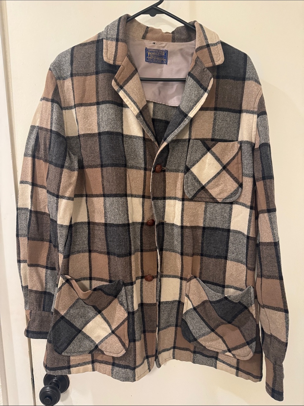 Pendleton Tan Black Cream Plaid Wool-Shirt Jacket